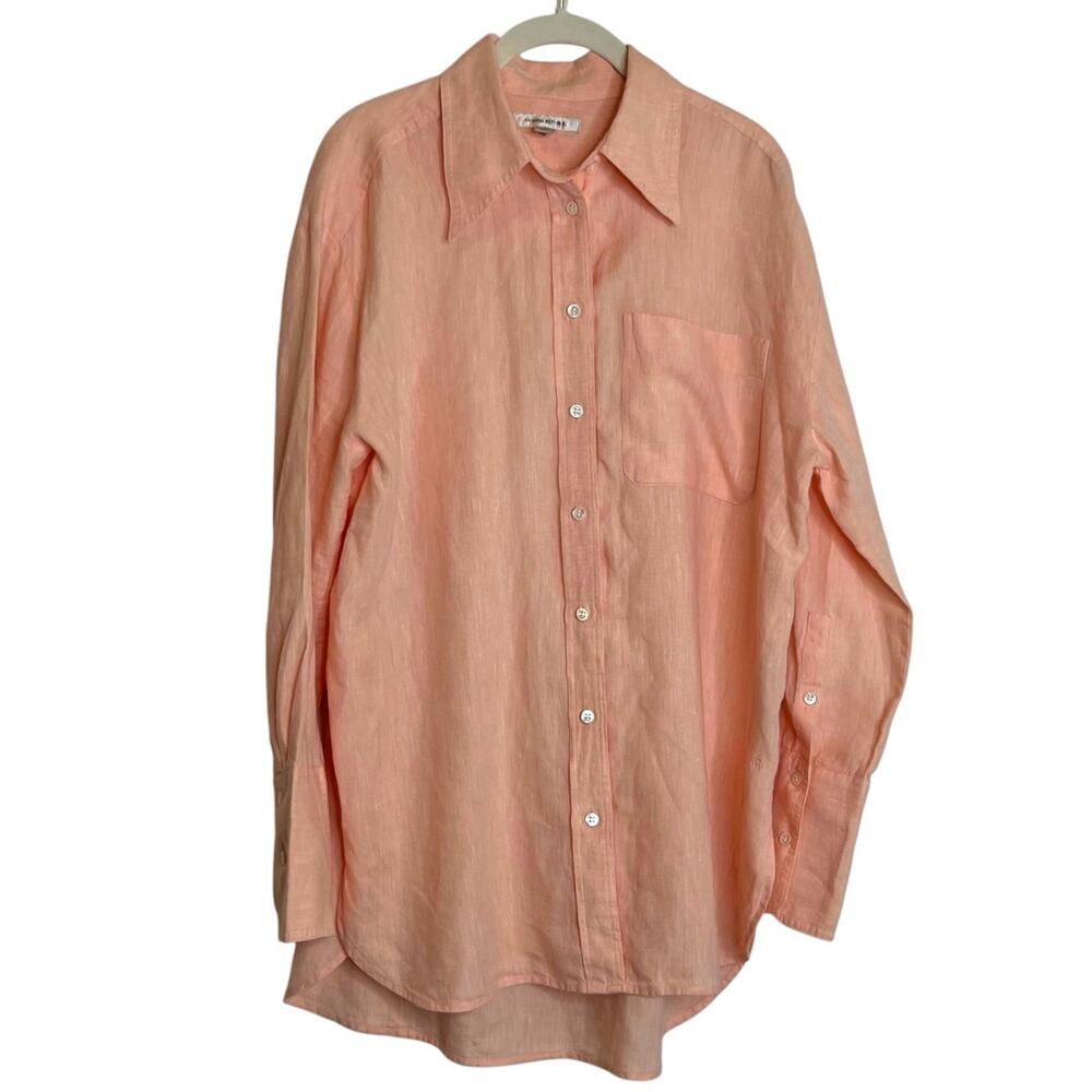 Banana Republic Linen Button Front Shirt Womens S Peach Long Sleeve Oversized
